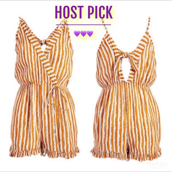 NEW•1X-3X•SUNSHINE YELLOW STRIPED ROMPER - Picture 1 of 14